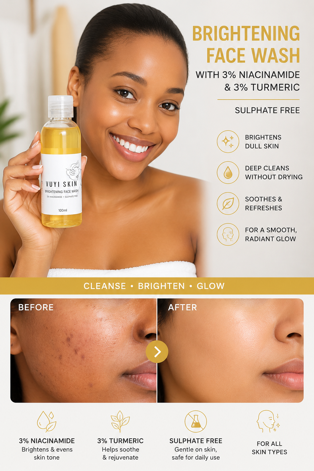 Brightening Face Wash With 3% Niacinamide & 3%Turmeric – Sulphate Free
