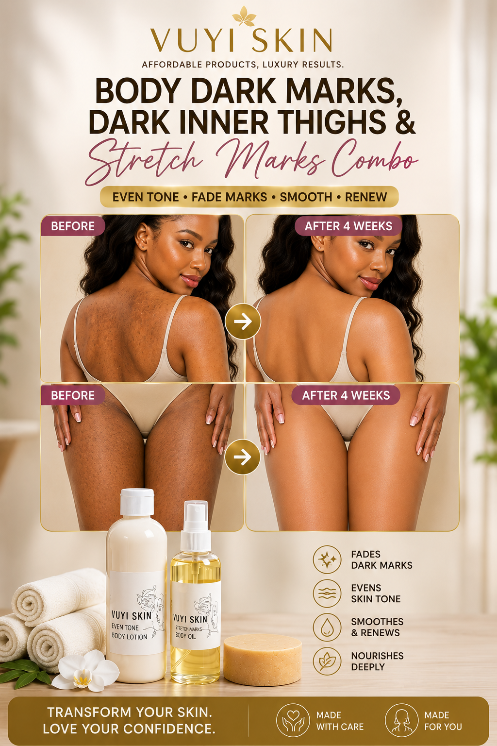 Lightening & Glow Body Combo – Dark Marks, Inner Thighs & Stretch Marks