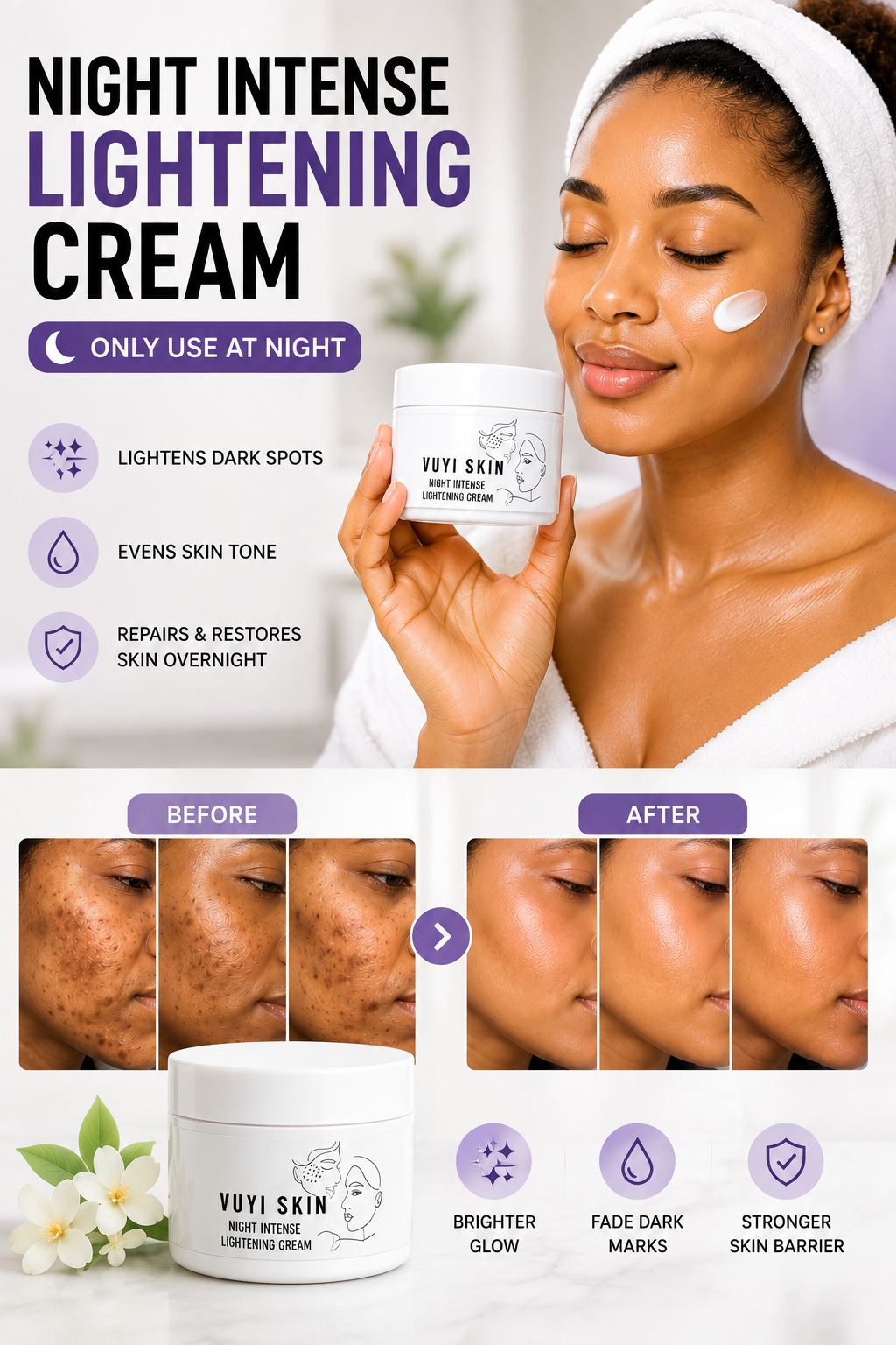 Night Intense Lightening Cream – For Dark Spots & Hyperpigmentation | VUYI SKIN